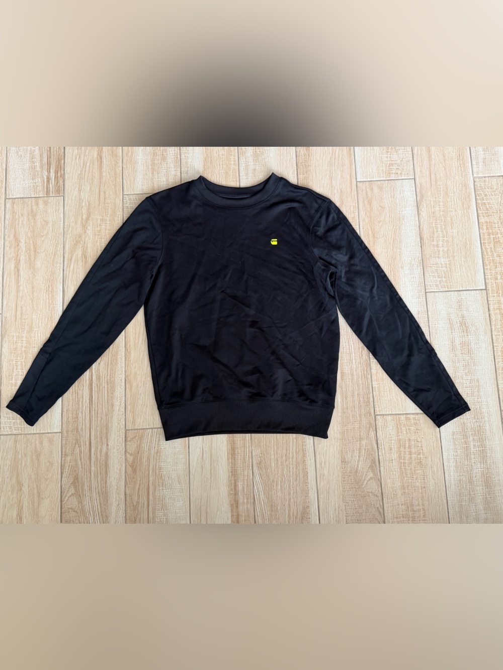 G-Star RAW Men's Track Sweatshirt Small Black Ribbed Sleeve Logo Pullover Crew S
